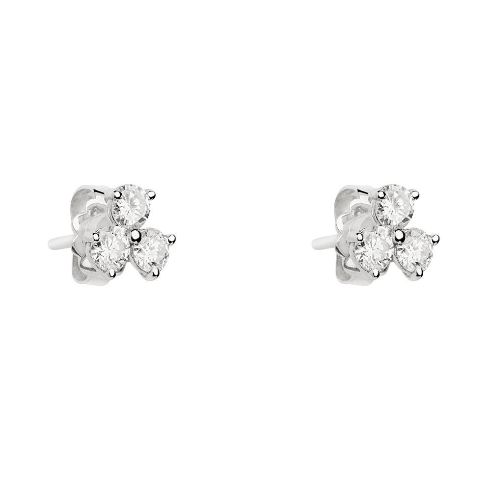 Trilogy Diamond Stud Earrings in 18K White Gold