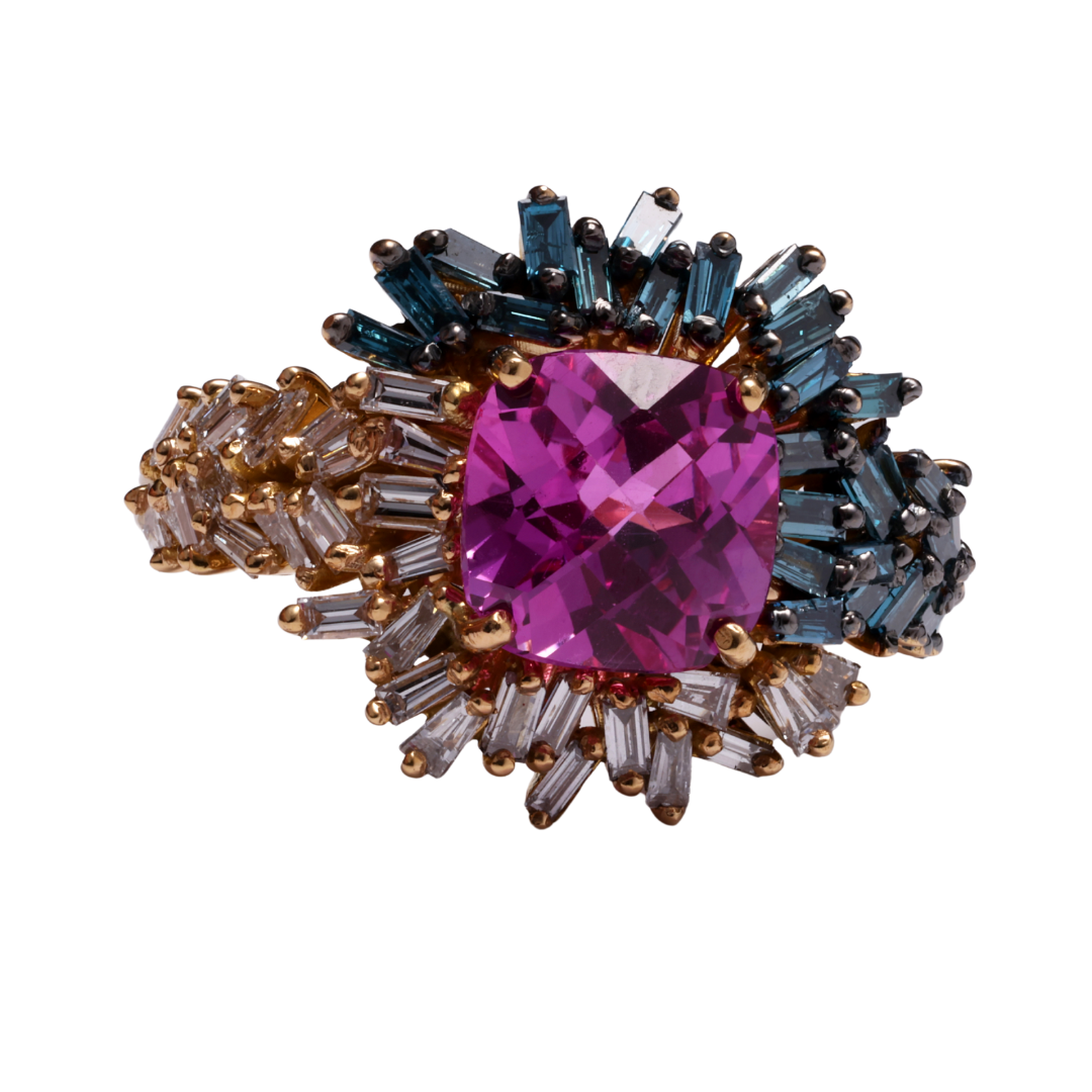 Royal Garnet Pink Princess Baguette Diamond Ring in 18K Rose Gold