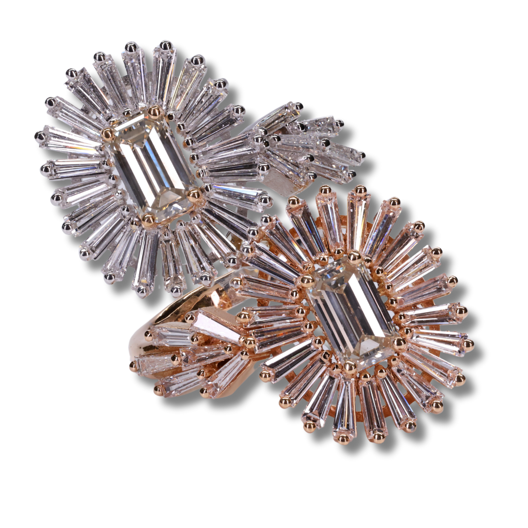 Radiant Twin Star Baguette Diamond Ring in 18K Rose Gold & White Gold