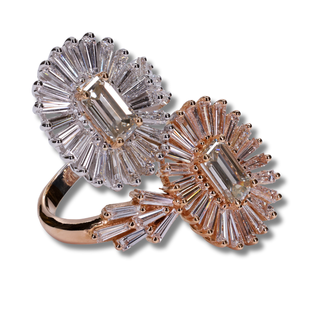 Radiant Twin Star Baguette Diamond Ring in 18K Rose Gold & White Gold