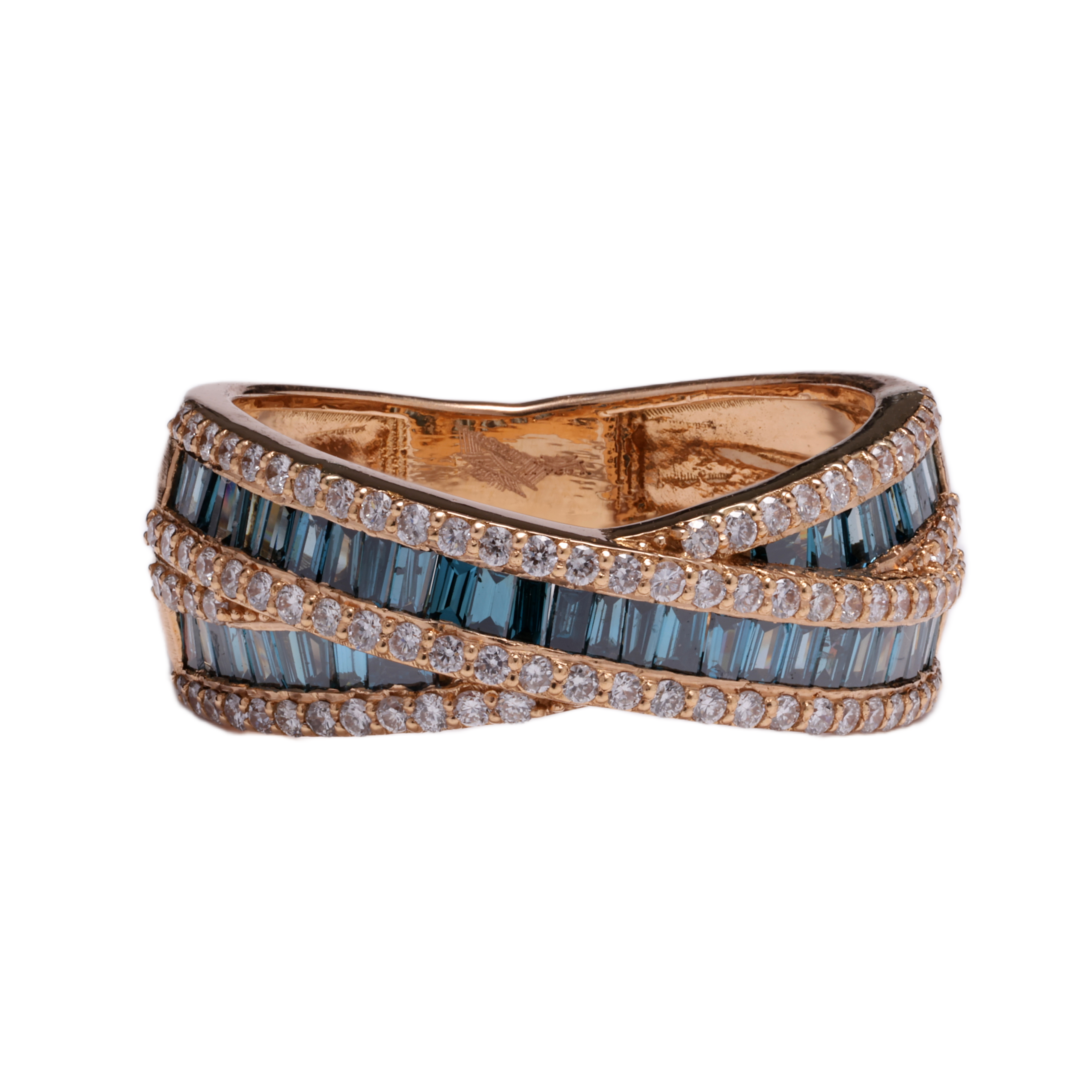 Blue Diamond Cross-Over Ring in 18K Rose Gold