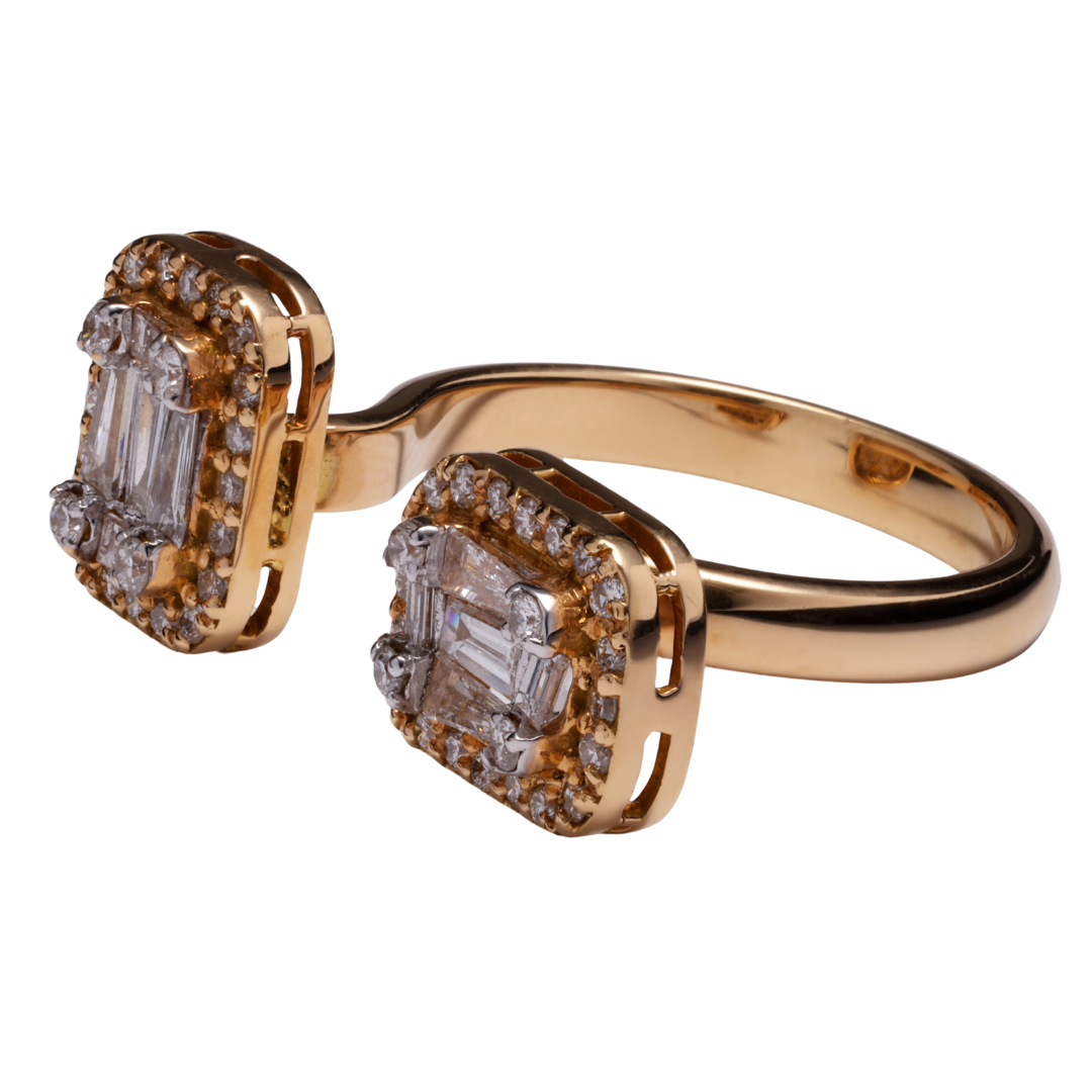 Open Twin Halo Emerald Cut Illusion Diamond Ring in 18K Yellow Gold