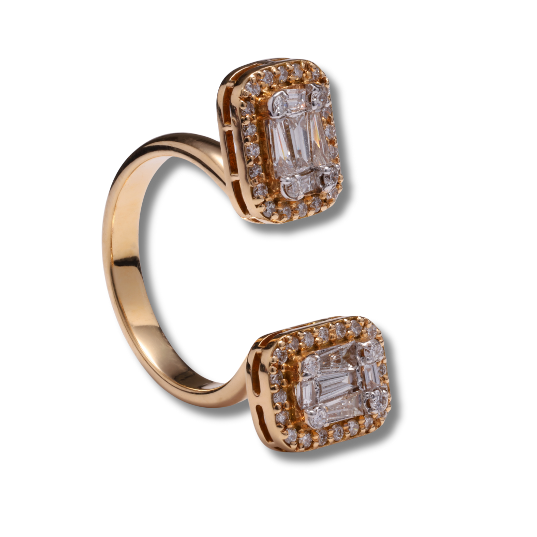 Open Twin Halo Emerald Cut Illusion Diamond Ring in 18K Yellow Gold