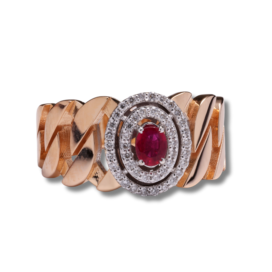 Elegant Ruby and Double Halo Diamond Ring in 18K Rose Gold