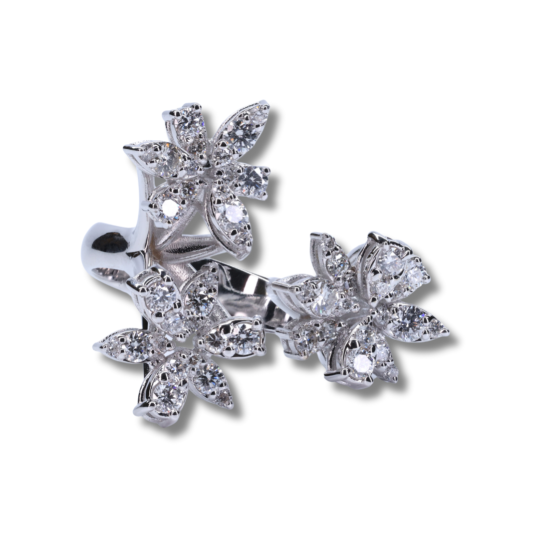 Blooming Flowers Diamond Ring in 18K White Gold