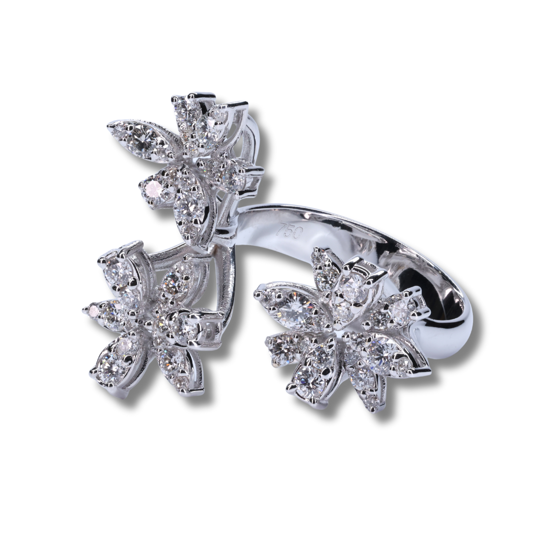 Blooming Flowers Diamond Ring in 18K White Gold