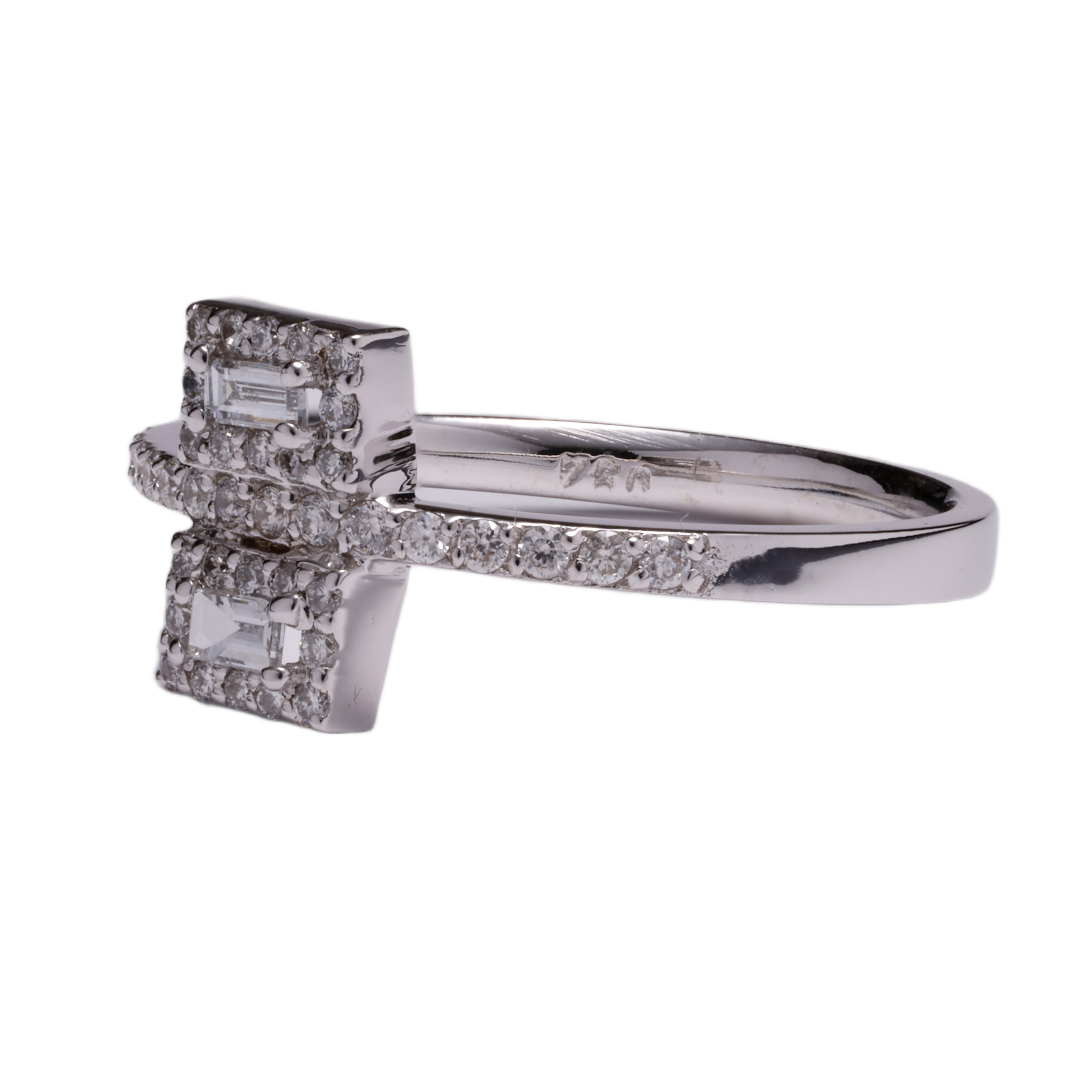 Twin Baguette Halo Ring in 18K White Gold