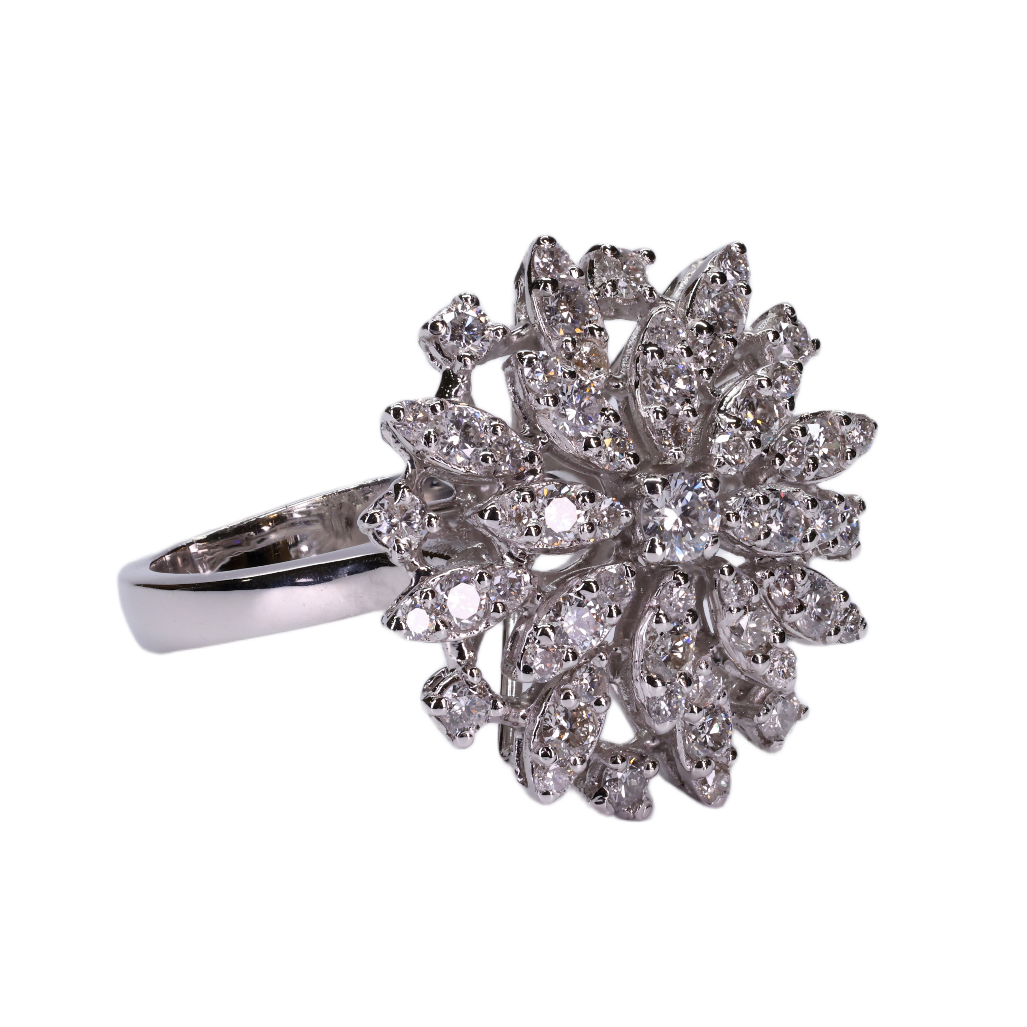 Radiant Diamond Flower Ring in 18K White Gold
