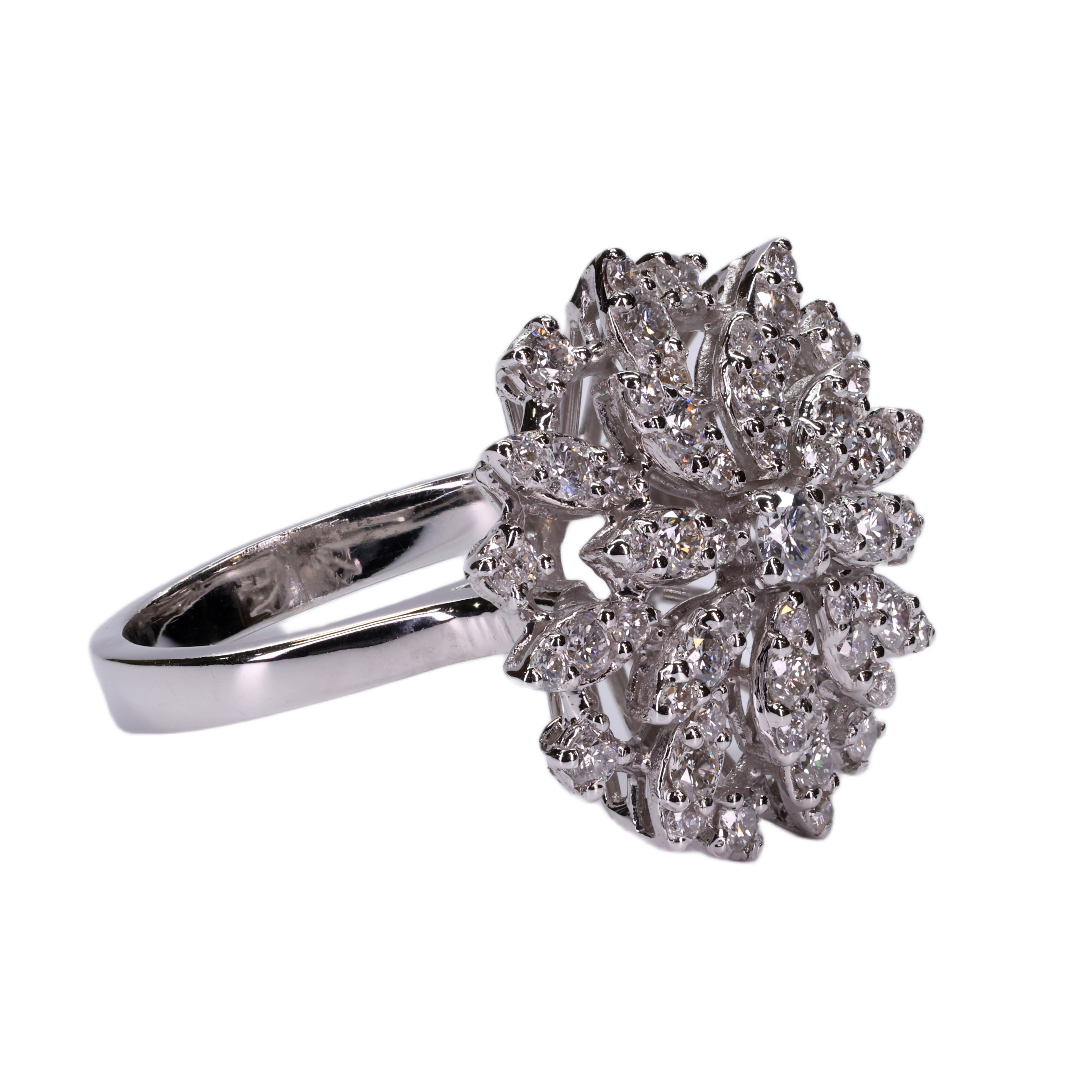 Radiant Diamond Flower Ring in 18K White Gold