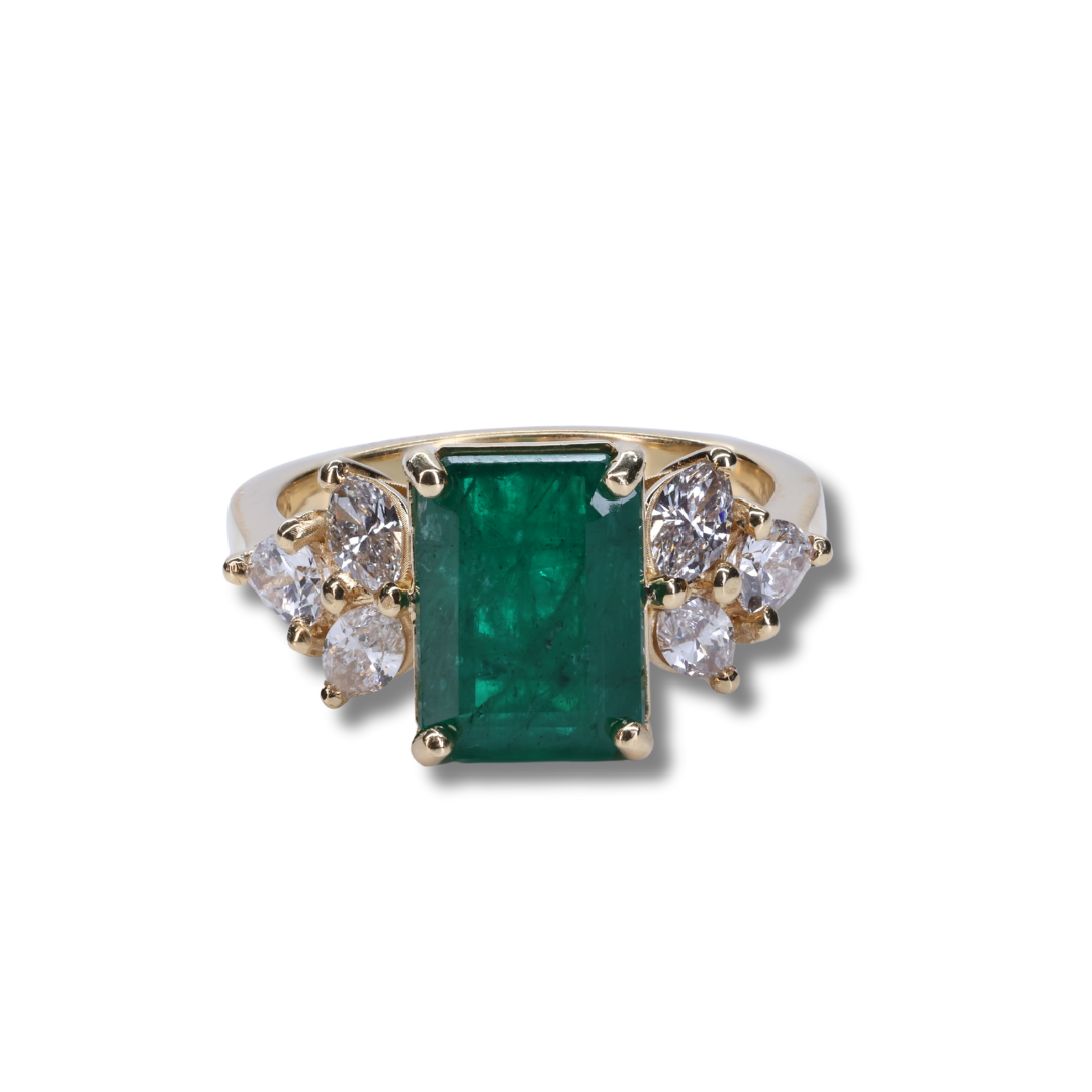 Diamond-kissed Emerald Ring