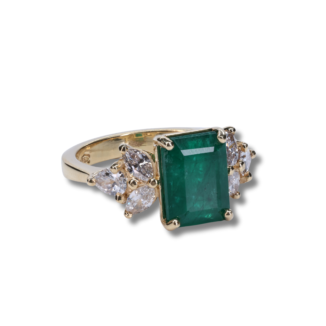 Diamond-kissed Emerald Ring