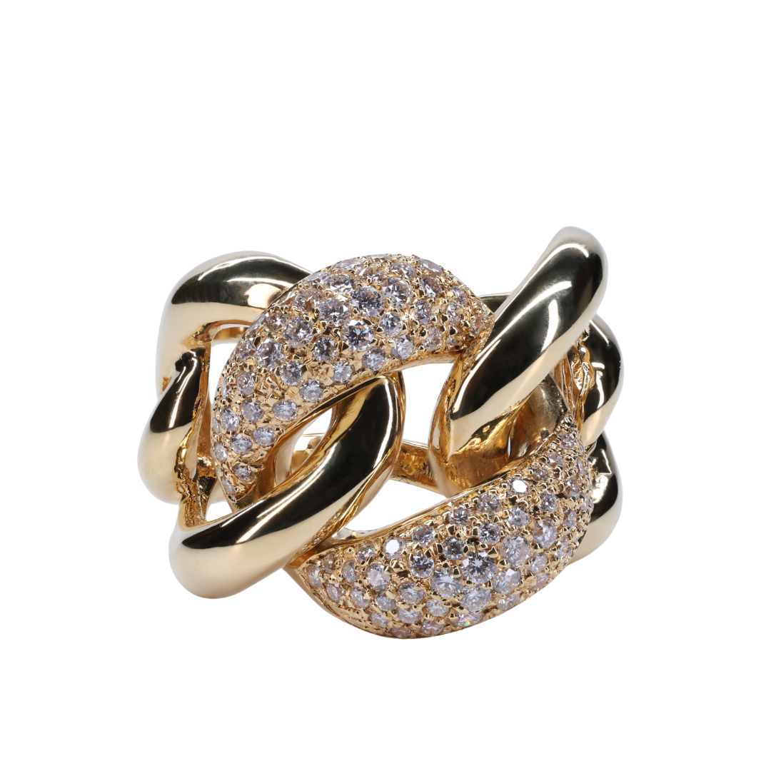 Luxe Cuban Chain Diamond Ring in 18K Yellow Gold
