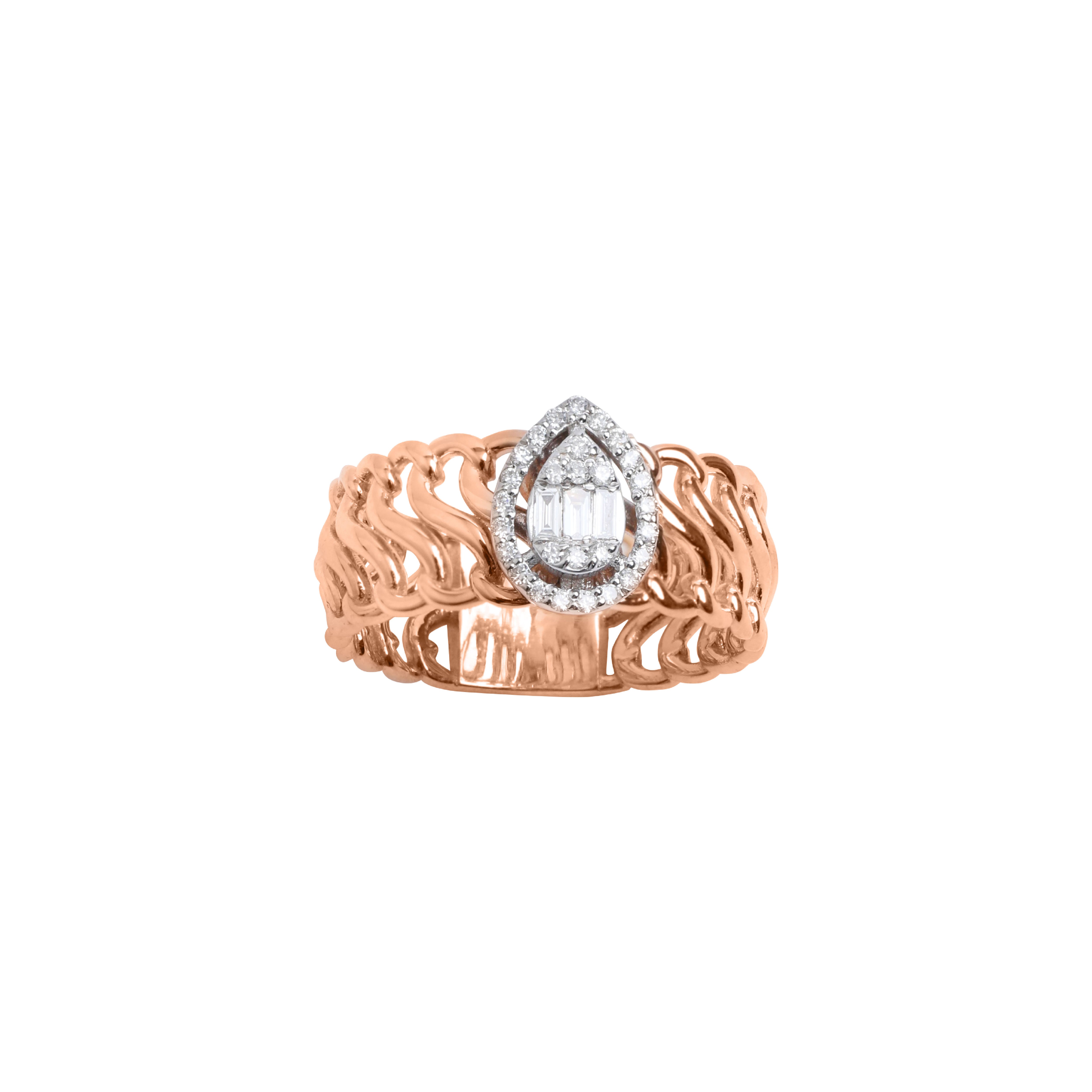 Pear-Shaped Illusion Diamond Ring with Halo in 18K Rose Gold