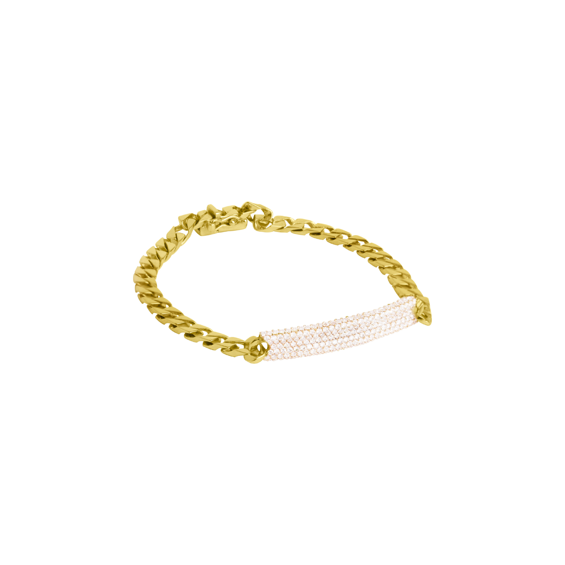 18K Yellow Gold Curb Link Diamond ID Bracelet