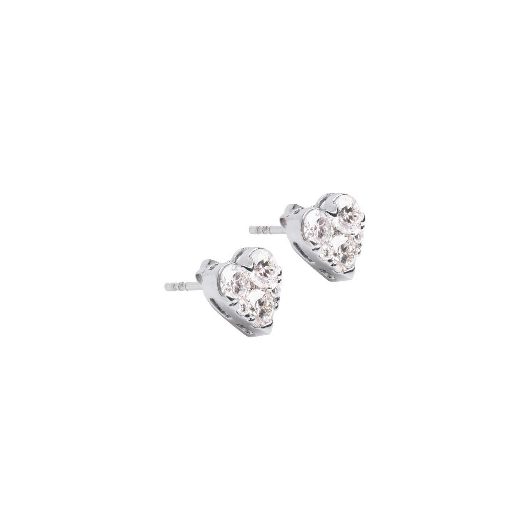 Heart-Shaped Stud Earrings in 18K White Gold