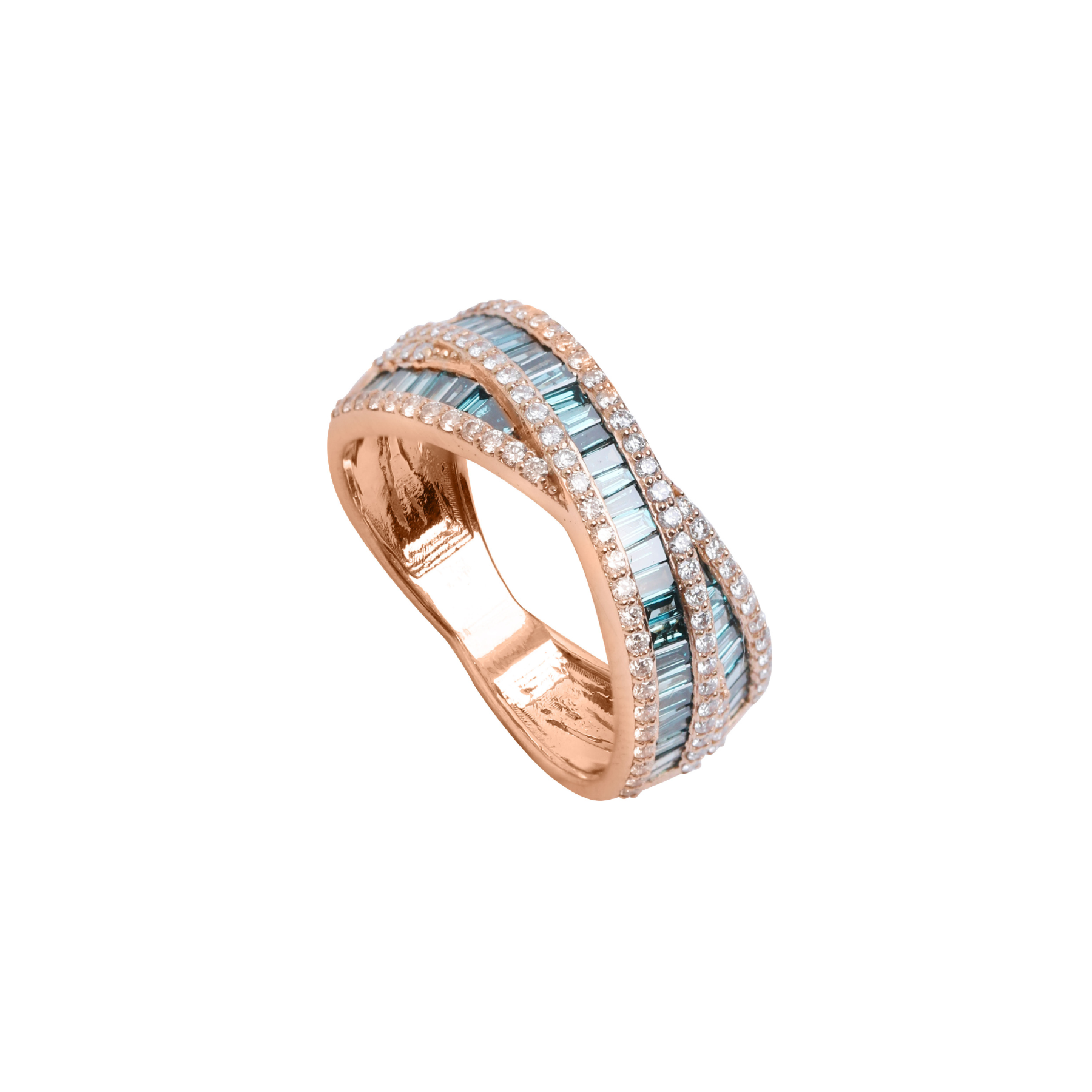 Blue Diamond Cross-Over Ring in 18K Rose Gold