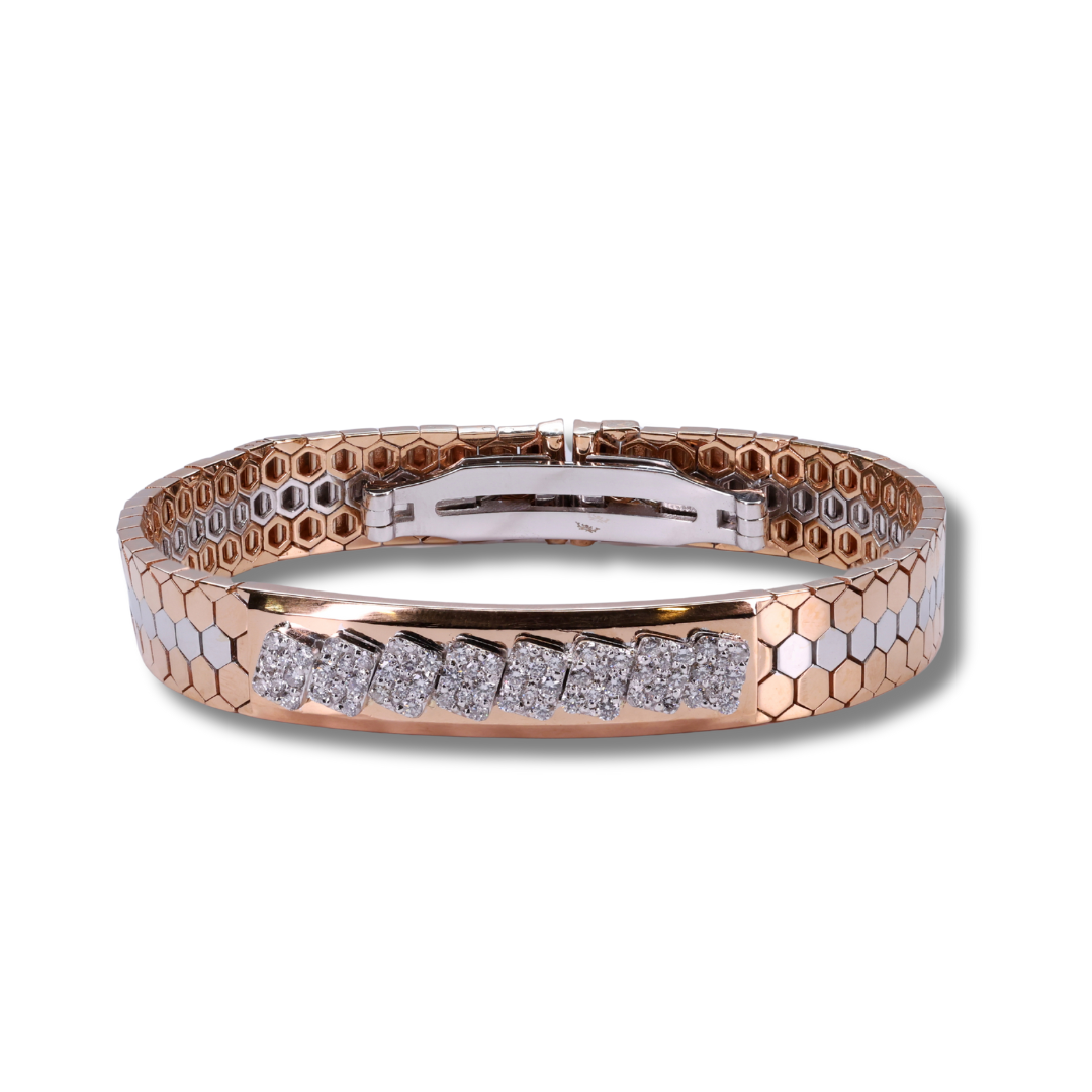 Radiant Diamond Cascade Honeycomb Bracelet in 18K Rose & White Gold