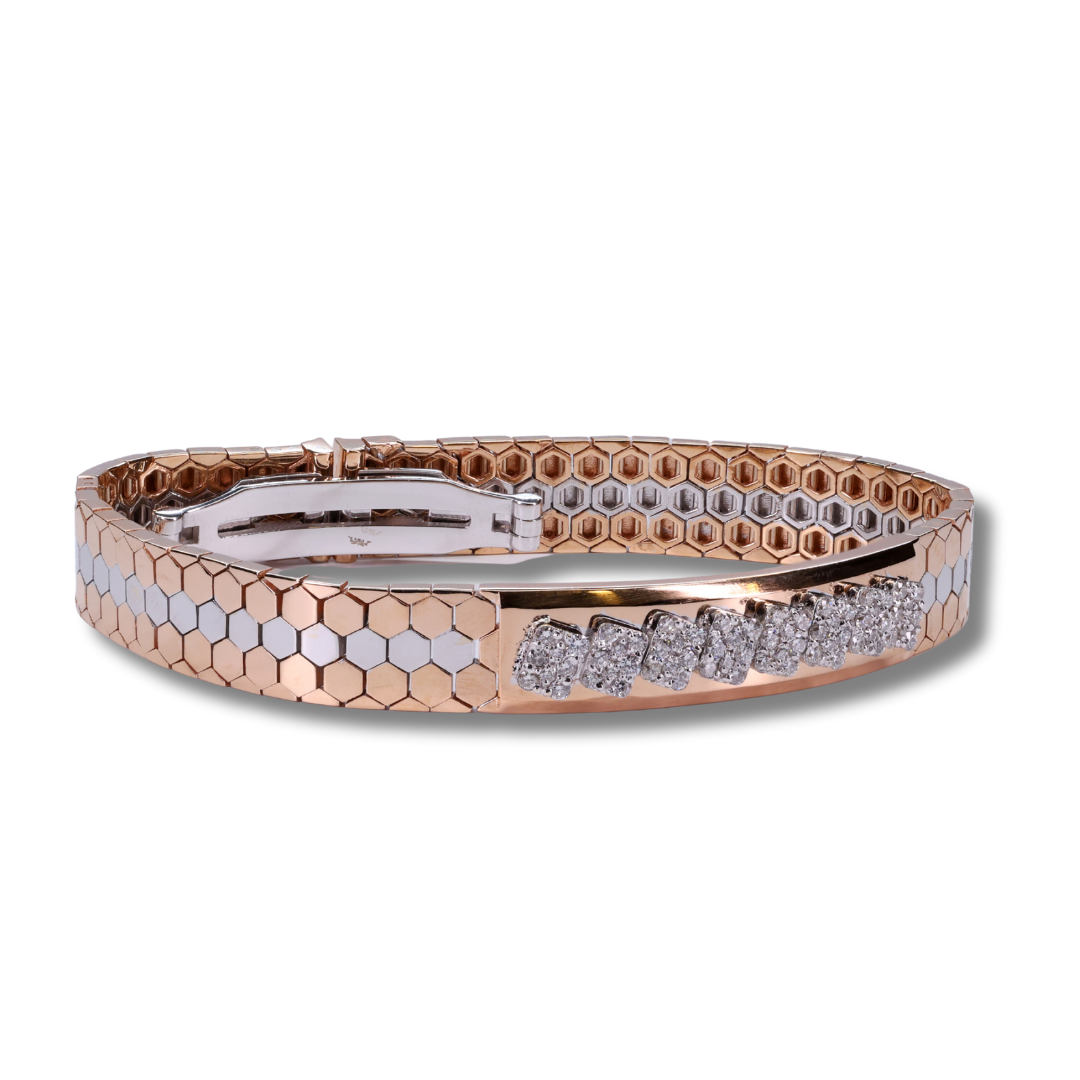 Radiant Diamond Cascade Honeycomb Bracelet in 18K Rose & White Gold