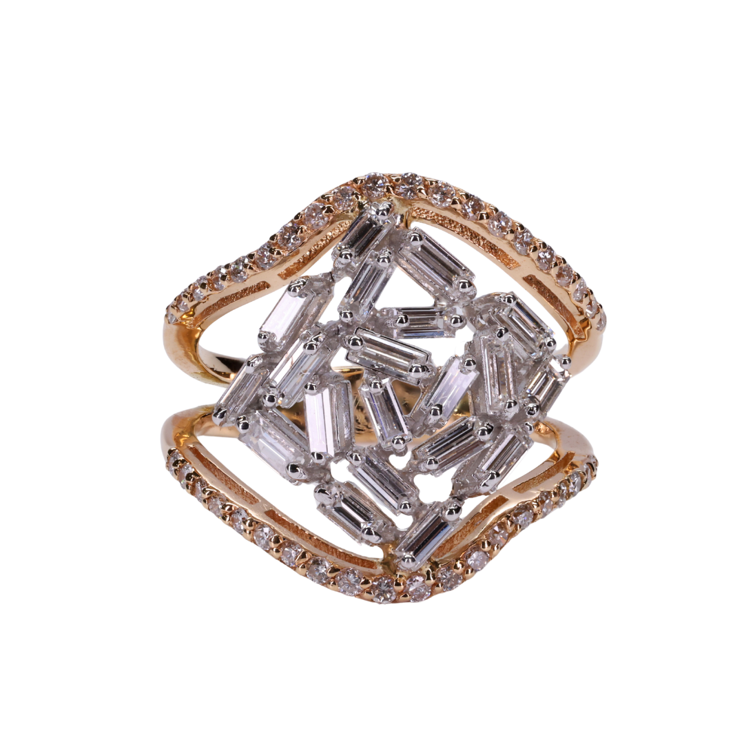 Radiant Baguette Diamond Statement Ring in 18K Rose Gold