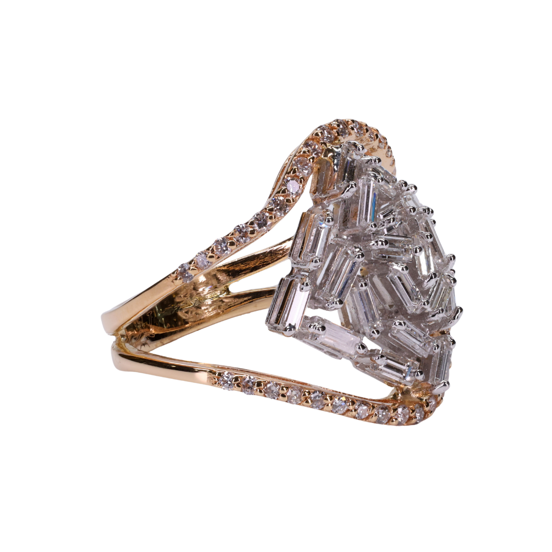 Radiant Baguette Diamond Statement Ring in 18K Rose Gold