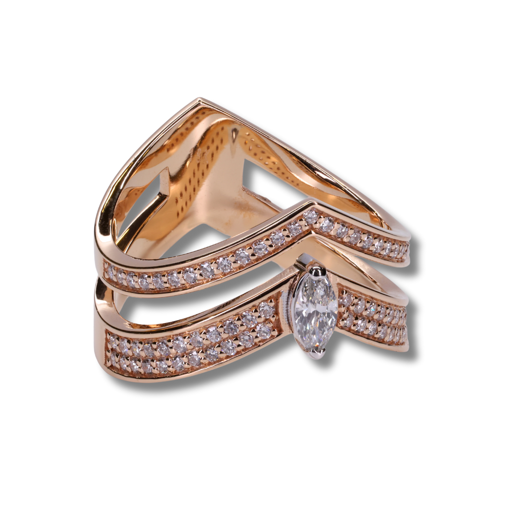 Majestic Marquise Diamond Crown Ring in 18K Rose Gold
