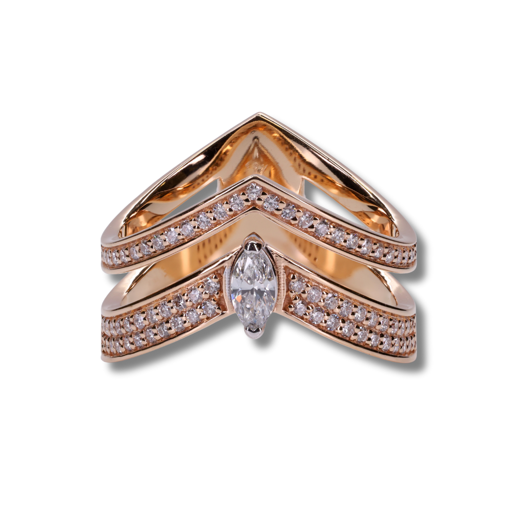 Majestic Marquise Diamond Crown Ring in 18K Rose Gold