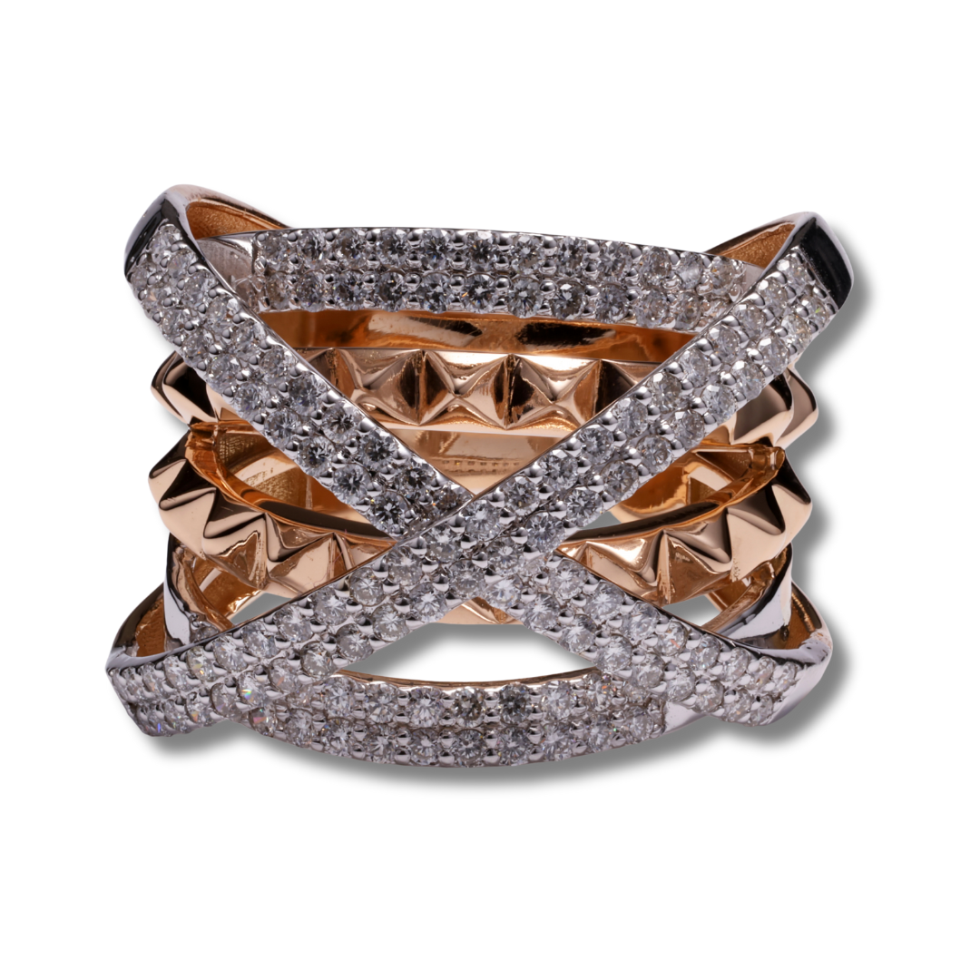 Crisscross Radiance Diamond Ring in 18K Rose & White Gold
