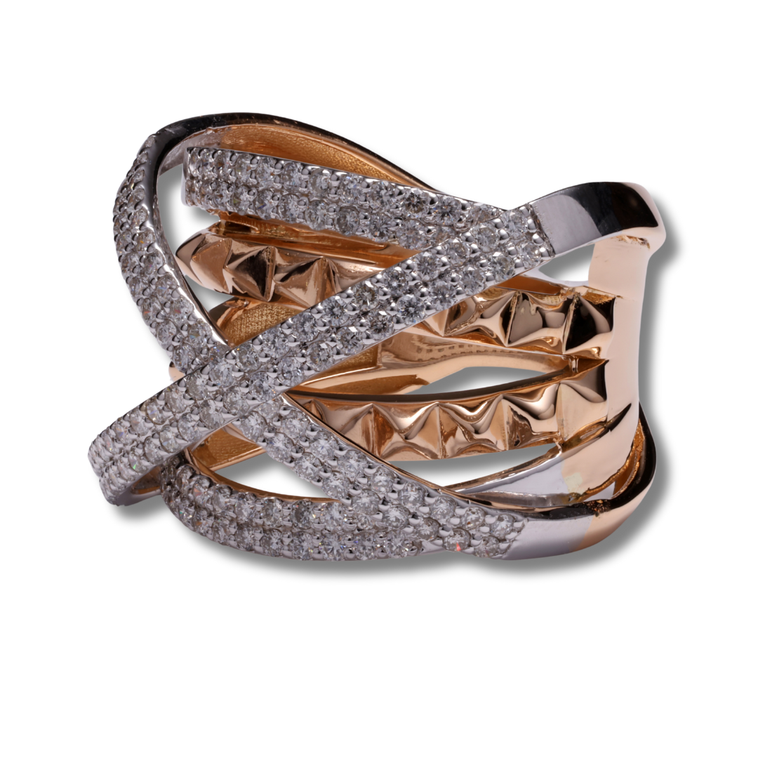 Crisscross Radiance Diamond Ring in 18K Rose & White Gold