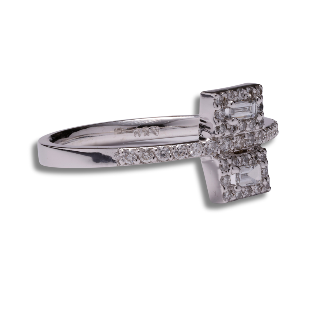 Twin Baguette Halo Ring in 18K White Gold