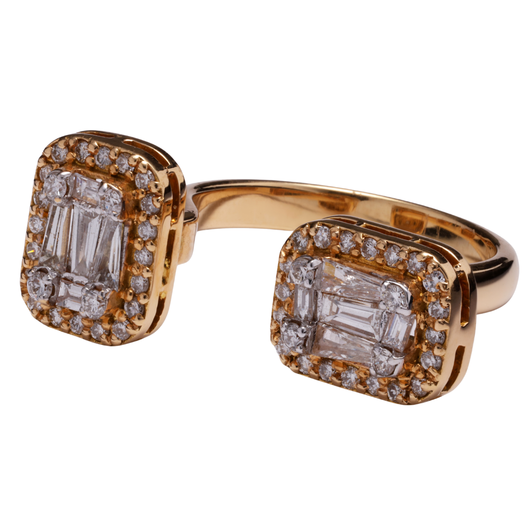 Open Twin Halo Emerald Cut Illusion Diamond Ring in 18K Yellow Gold