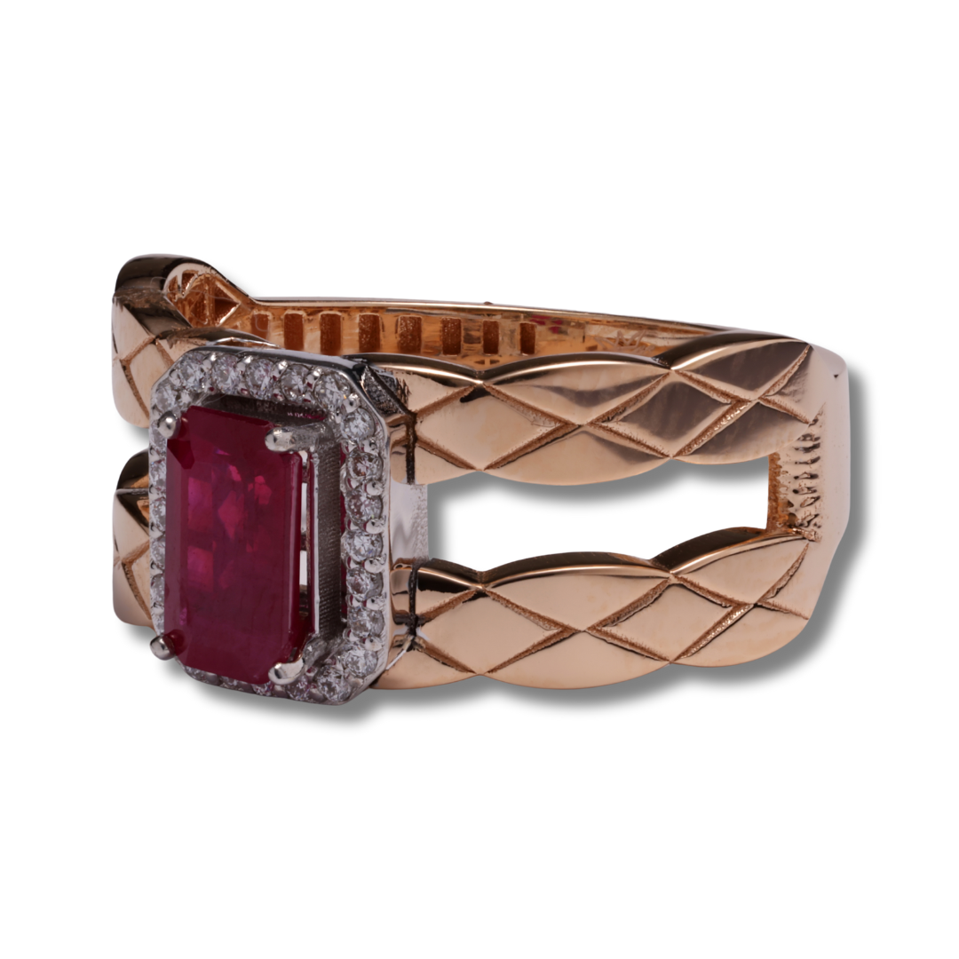 Regal Quilted Ruby & Diamond Ring in 18K Rose & White Gold