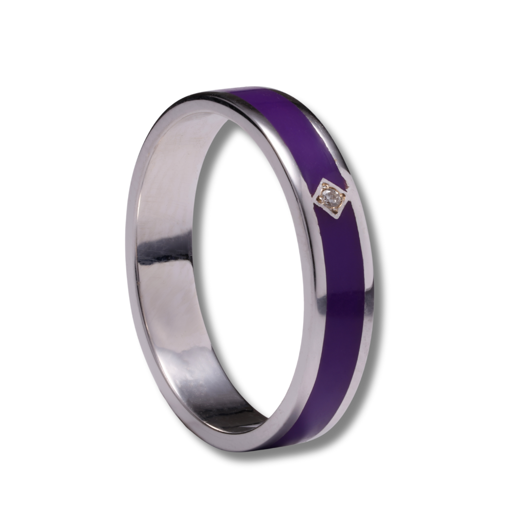 Deep Violet Enamel Ring in 18K White Gold