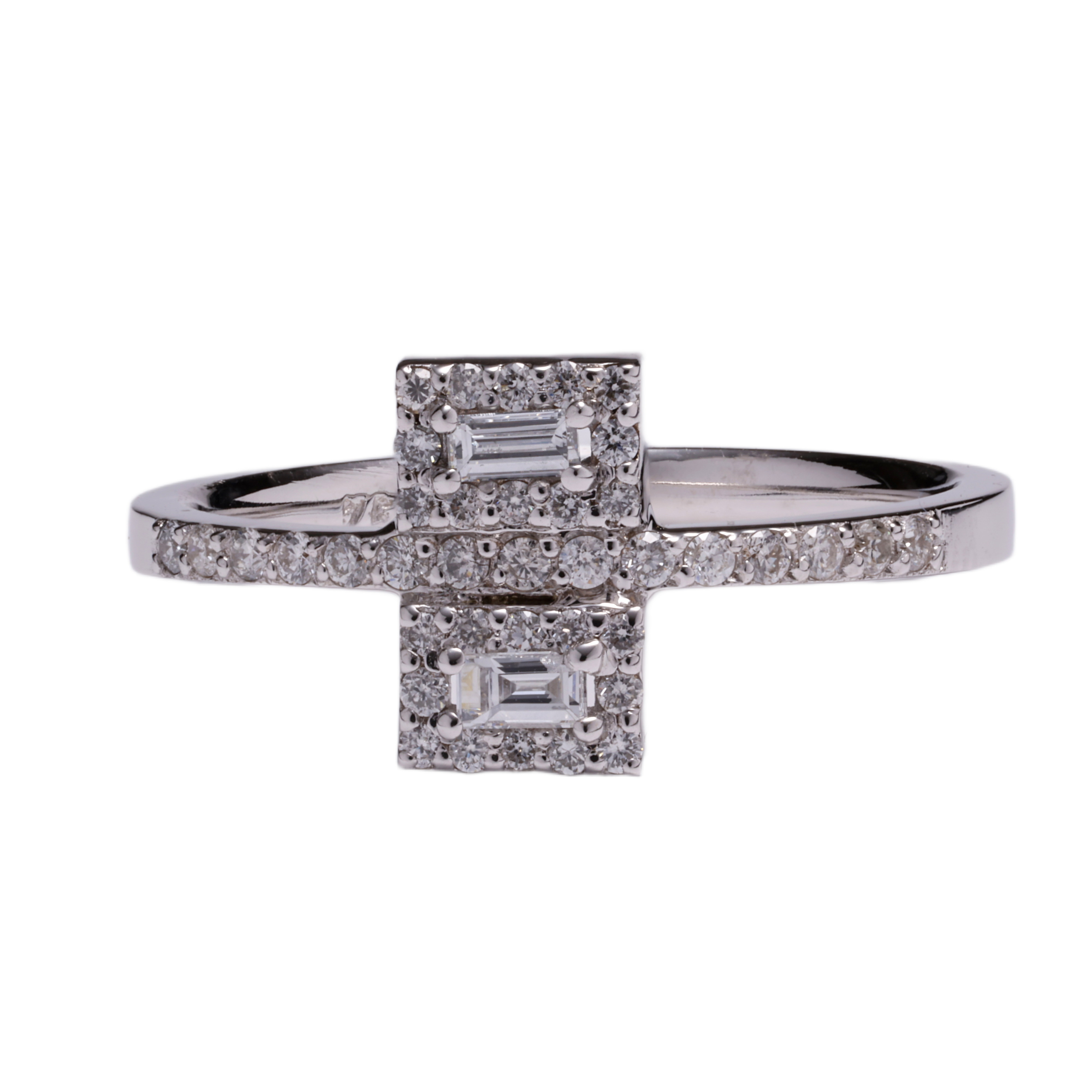 Twin Baguette Halo Ring in 18K White Gold