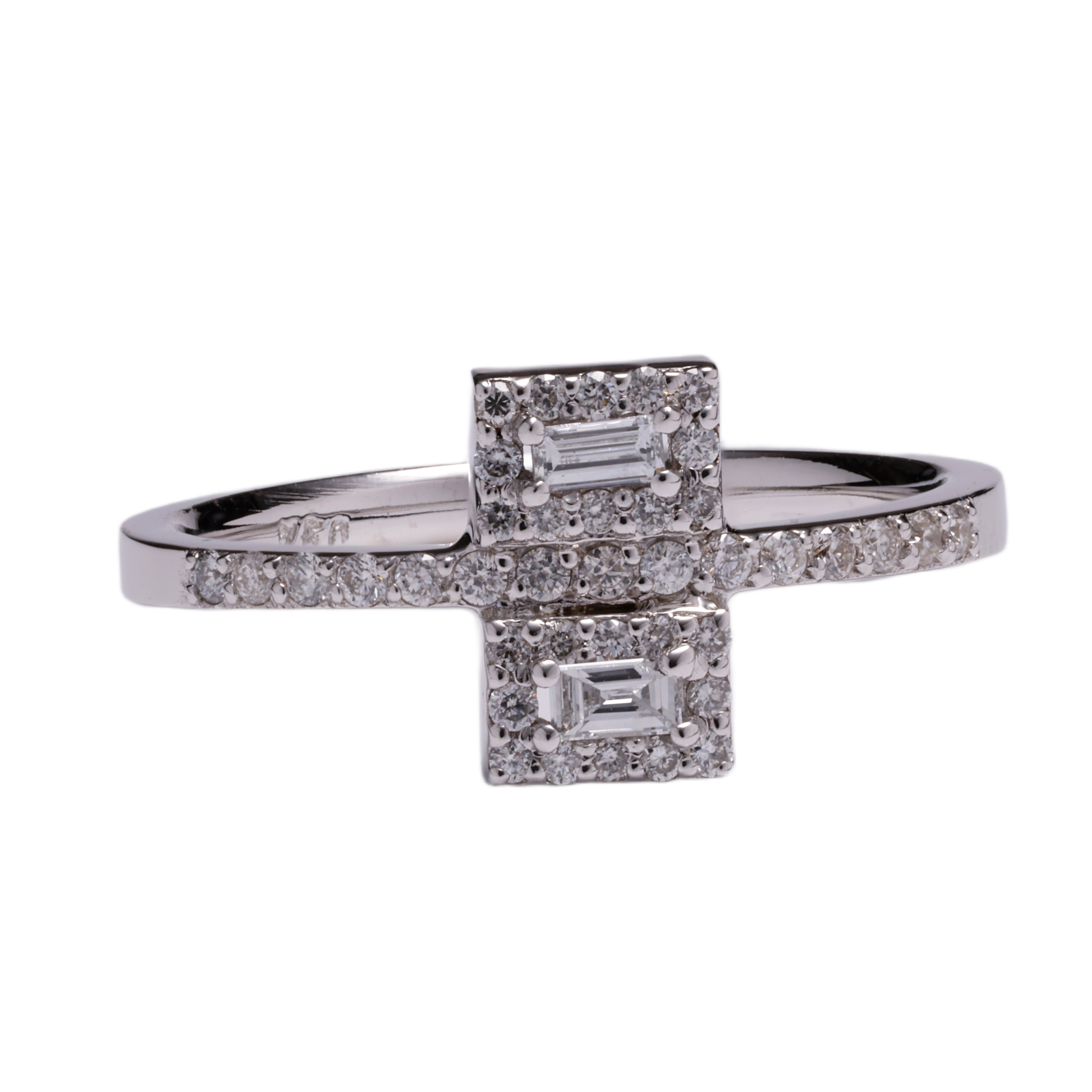 Twin Baguette Halo Ring in 18K White Gold