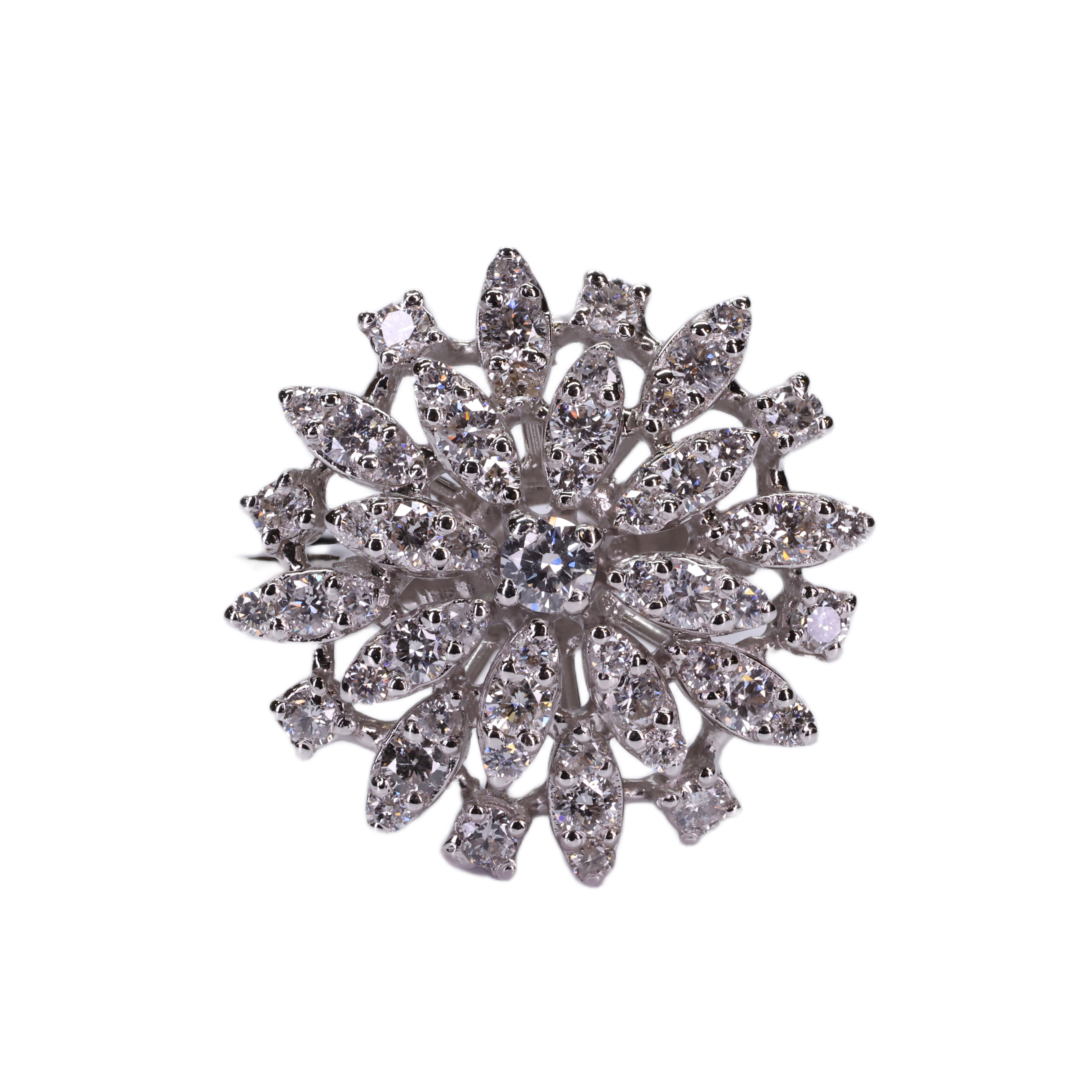 Radiant Diamond Flower Ring in 18K White Gold