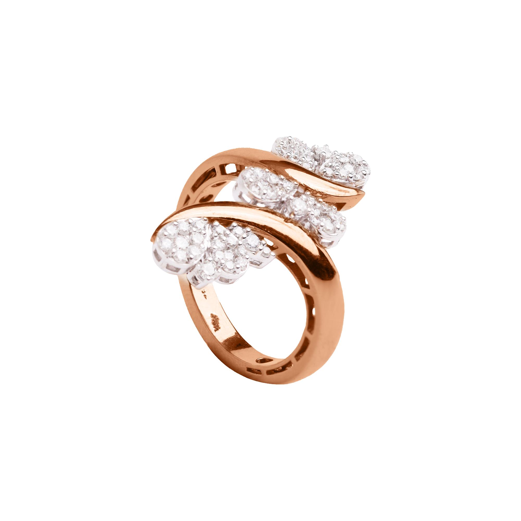 Leaf and Vine Bypass Ring in 18K Rose Gold