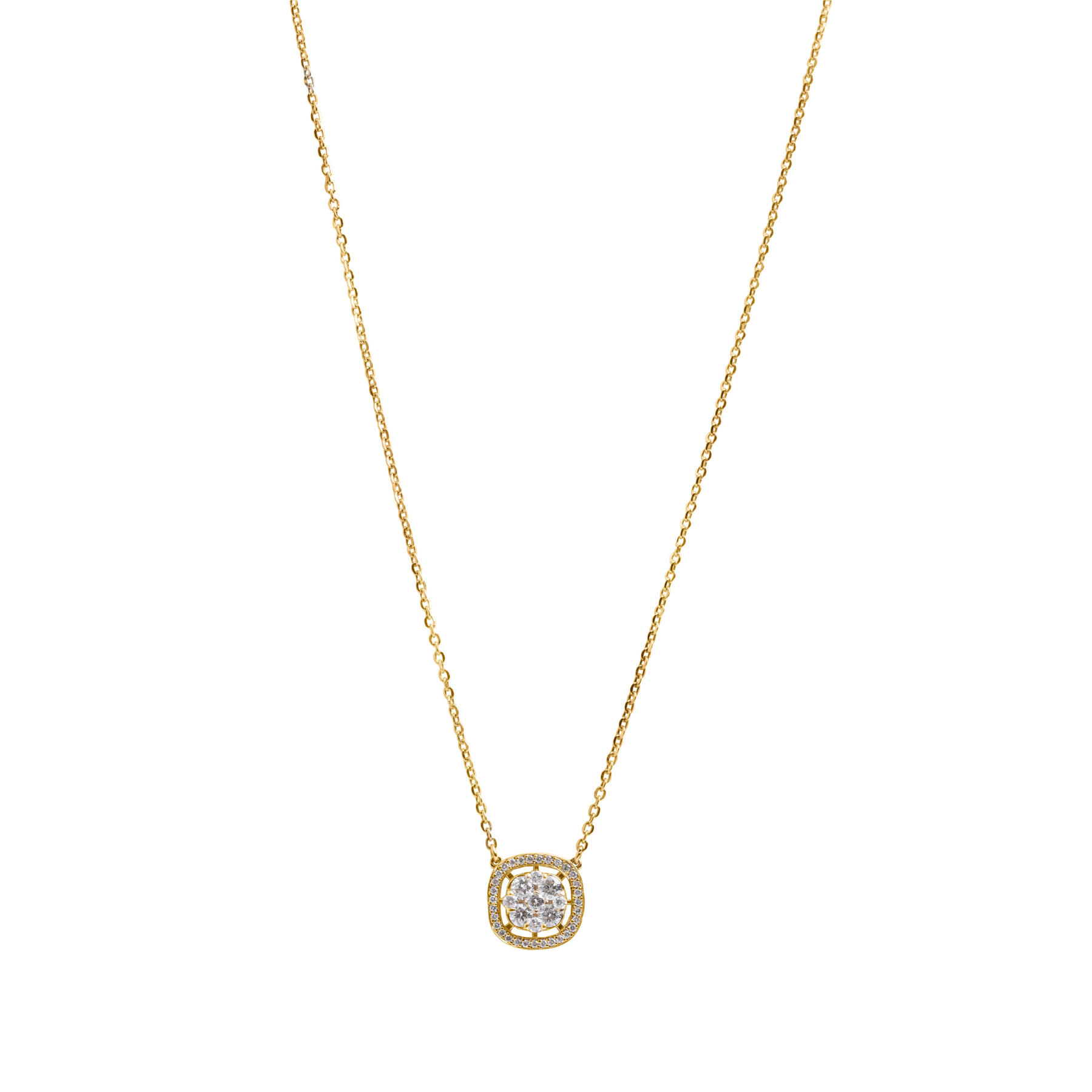 Illusion Cushion-Shape Diamond Necklace in 18K Yellow Gold
