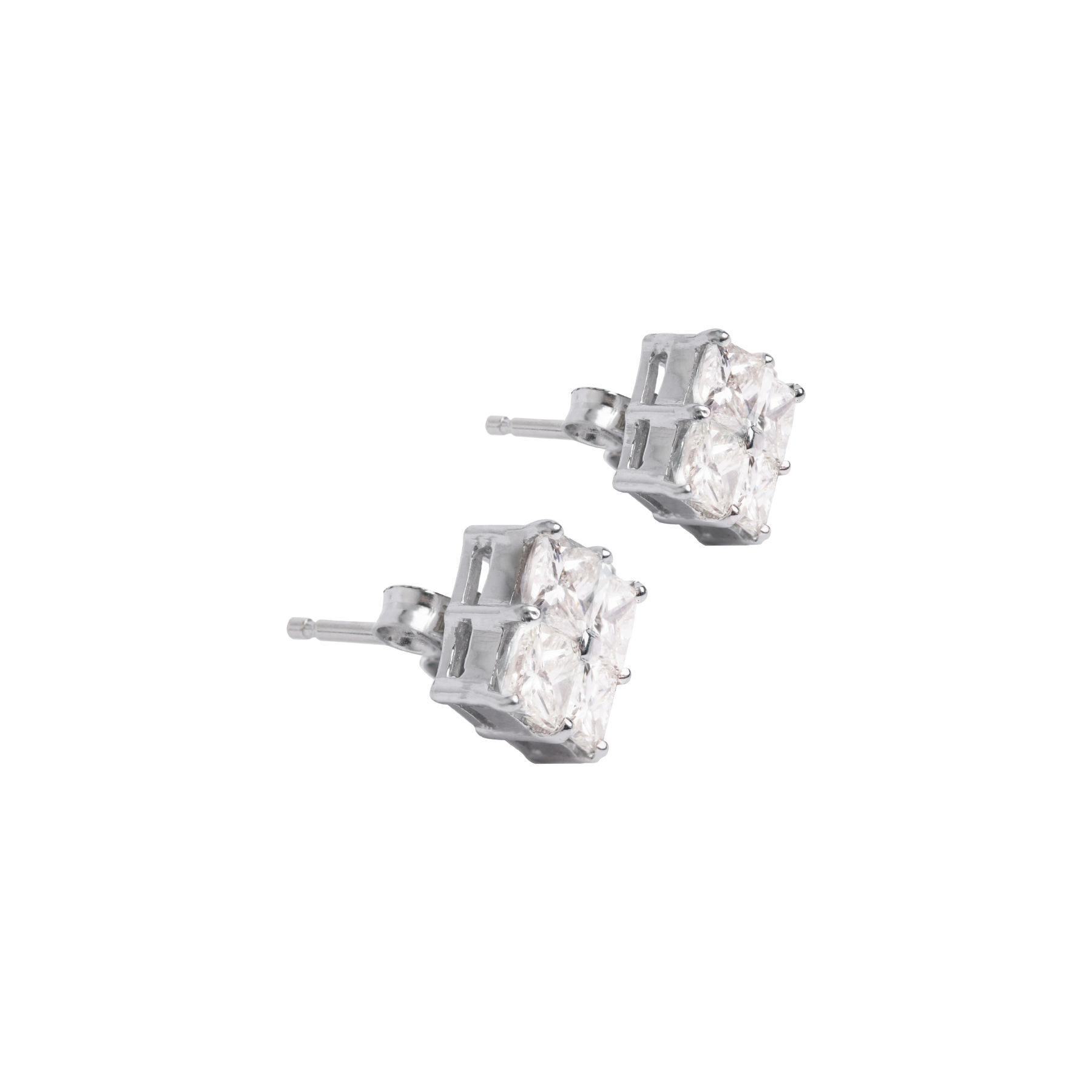 Square Cluster Stud Earrings in 18K White Gold
