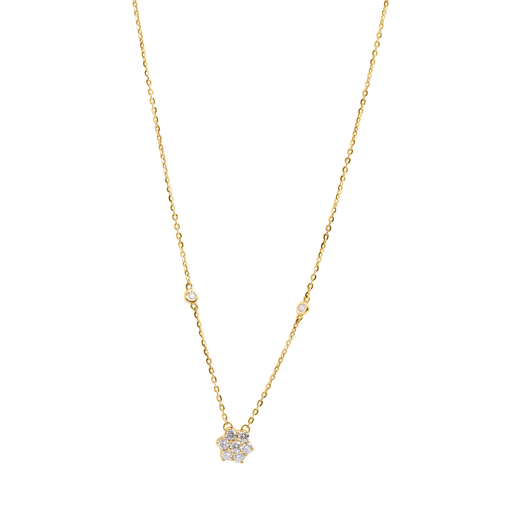 Cluster Flower Style Necklace in 18K Yellow Gold